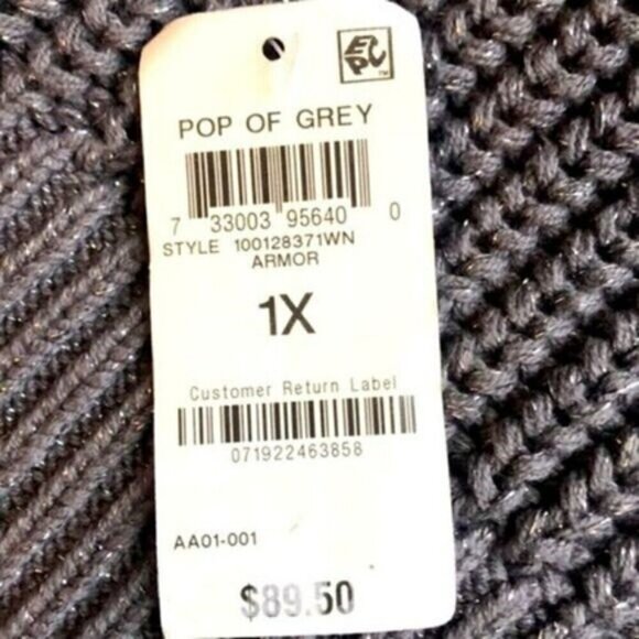 Alfani Pop of Grey Turtleneck Sweater Metallic Long Puff Sleeve Chunky 1X NEW - Picture 9 of 12